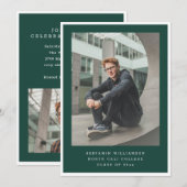 Modern Two Photo Green and White Graduation Party Einladung (Vorne/Hinten)