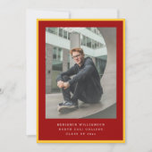 Modern Two Photo Red and Yellow Graduation Party Einladung (Vorderseite)