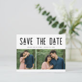 Modern Two Photo Wedding Save the Date Postcard Ankündigungspostkarte (Stehend Vorderseite)