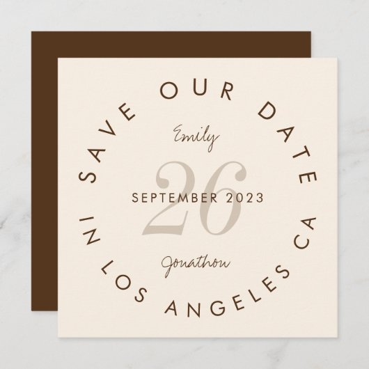 Modern Typografie Brown Cream Save the Date (Vorne/Hinten)