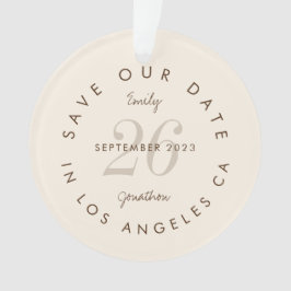 Modern Typografie Brown Cream Save the Date Ornament