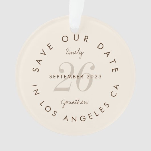 Modern Typografie Brown Cream Save the Date Ornament (Vorderseite)