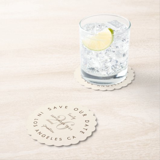 Modern Typografie Brown Cream Save the Date Untersetzer (Vor Ort)