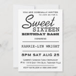 Modern Typografie Poster Style Sweet 16 Party Einladung<br><div class="desc">Eine sehr einfache und schlichte schwarz-weiß Einladung für die heutige unkomplizierte, keine muss, keine aufregende junge Dame. Fett schwarze Schriftart, Hauptstadt Buchstaben und gerade Linien, die nicht ein leicht kurviger Skript-Schriftart für das Wort Sweet sind. Vier individuelle Textbereiche für Ihre Party-Details, die dies ein schnelles und einfaches DJ süßen sechzehnten...</div>