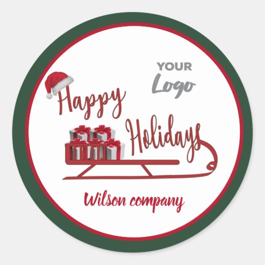 Modern Typografie Sledge Happy Holidays Logo Runder Aufkleber (Vorderseite)