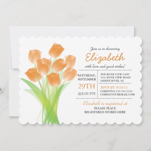 Modern Typografisches Orange Tulip Brautparty Einladung (Vorderseite)
