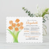 Modern Typografisches Orange Tulip Brautparty Einladung (Stehend Vorderseite)