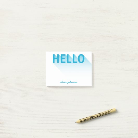 Modern Typografy Blue Hello Post-it Klebezettel (Auf Schreibtisch)