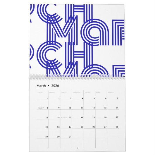 Modern Typografy Blue White Kalender (Mär 2026)