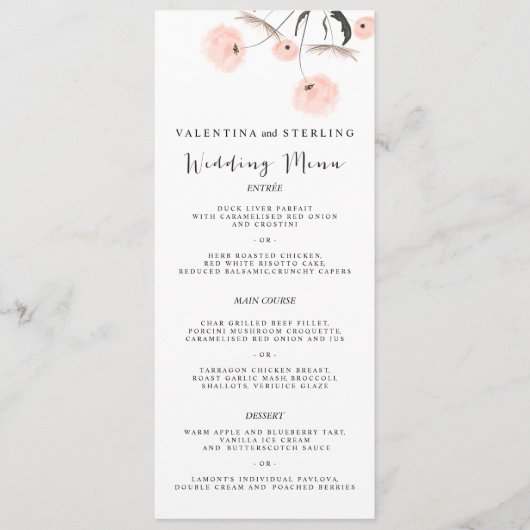 Modern Typografy Dandelion Wedding Menu Menükarte (Vorderseite)