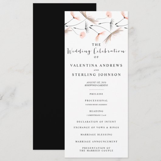Modern Typografy Dandelion Wedding Program Card Programm (Vorne/Hinten)