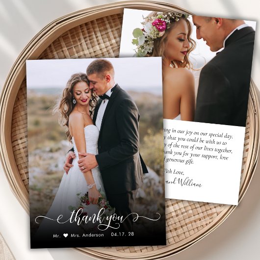 Modern Typografy Foto Wedding Danke Card