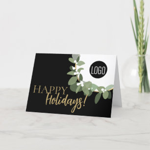 Modern Typografy Green Wreath Happy Holidays Logo Feiertagskarte