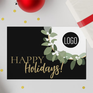 Modern Typografy Green Wreath Happy Holidays Logo Feiertagskarte