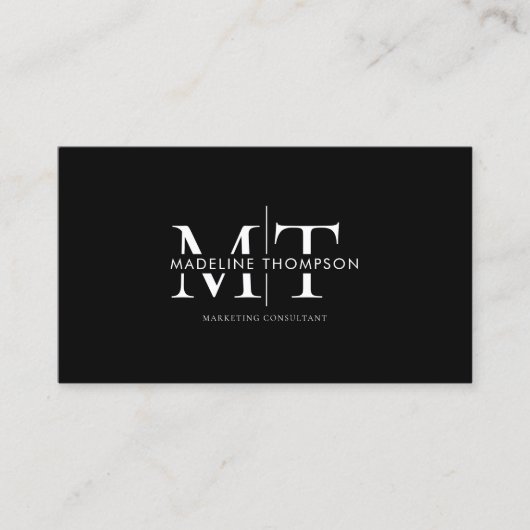 Modern Typografy Monogram Black QR Code Visitenkarte (Vorderseite)