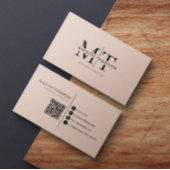 Modern Typografy Monogram Boho Cream QR-Code Visitenkarte