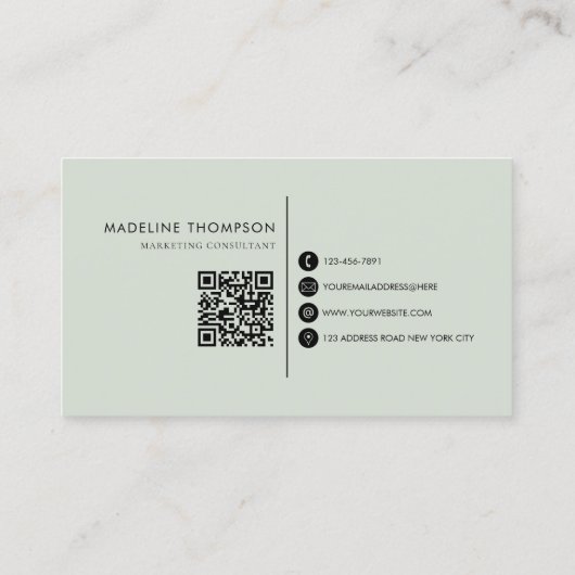 Modern Typografy Monogram Sage Green QR Code Visitenkarte (Rückseite)
