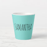 Modern Typografy Name Blue Green Milchtasse<br><div class="desc">Eine komfortable moderne Tasse mit angesagten Schriftzeichen mit blaugrünem Hintergrund. Wenn Sie es vorziehen,  aus vielen anderen Schriften zu wählen.</div>