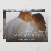 Modern Typografy White Overlay Foto Save The Date (Vorne/Hinten)