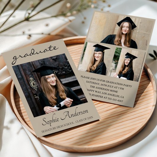 Modern Typography 3 Photo Collage Graduation Party Einladung