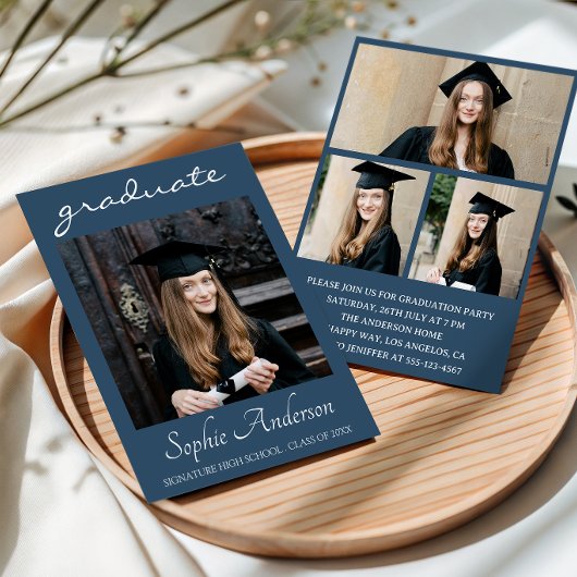 Modern Typography 3 Photo Collage Graduation Party Einladung