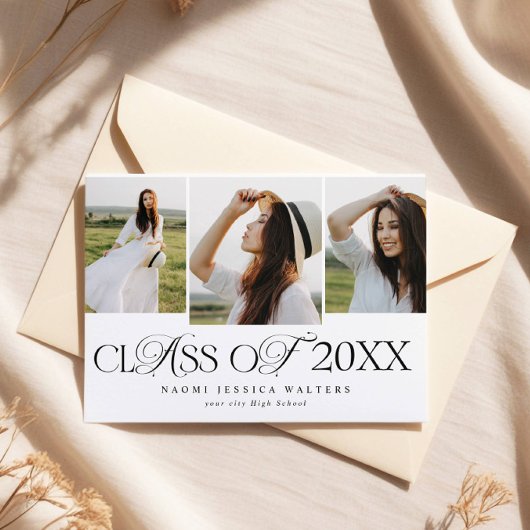 Modern Typography 3 Photos Class of Graduation Einladung