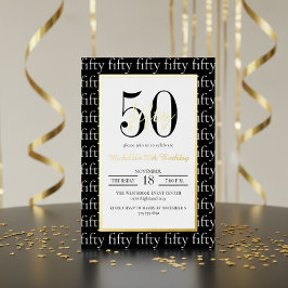 Modern Typography 50th Birthday Party Black Gold  Folieneinladung
