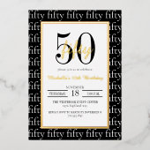 Modern Typography 50th Birthday Party Black Gold Folieneinladung (Vorderseite)