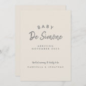 Modern Typography Beige Pregnancy Ankündigung (Vorne/Hinten)