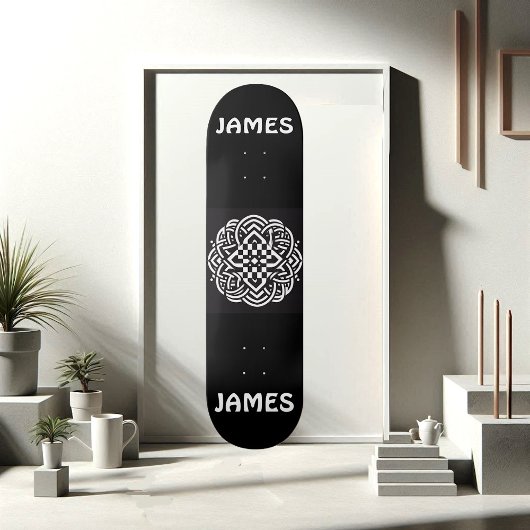 Modern Typography Black and White Celtic Art Funky Skateboard