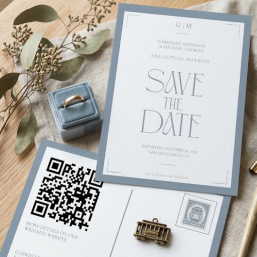 Modern Typography Dusty Blue Save The Date  Postkarte
