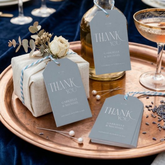 Modern Typography Dusty Blue Wedding Thank You  Geschenkanhänger