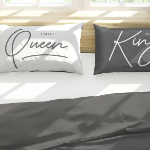 Modern typography elegant king queen pillow case kissenbezug