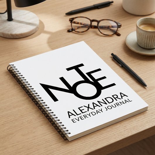 Modern Typography Everyday Journal Black White  Notizblock