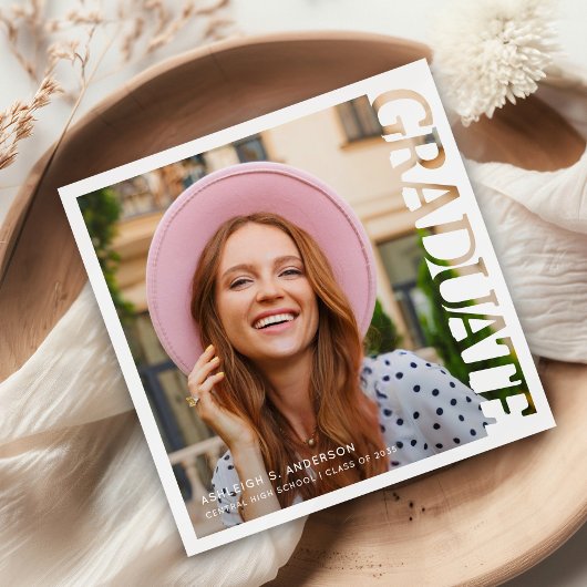 Modern Typography Graduate Photo Graduation Serviette