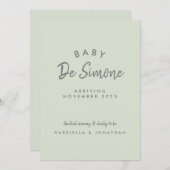 Modern Typography Green Pregnancy Ankündigung (Vorne/Hinten)