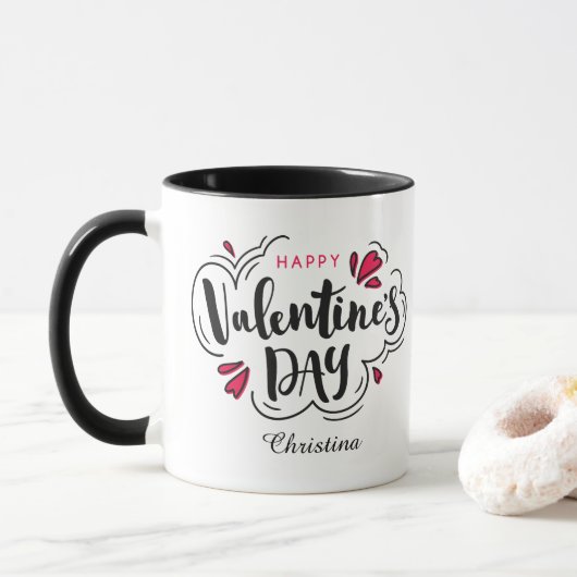 Modern Typography Happy Valentines Day Tasse (Mit Donut)