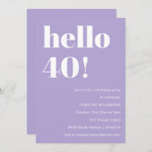 Modern Typography Lavender 40th Birthday Party Einladung (Vorne/Hinten)