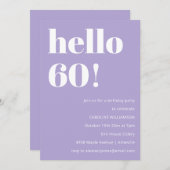 Modern Typography Lavender 60th Birthday Party Einladung (Vorne/Hinten)