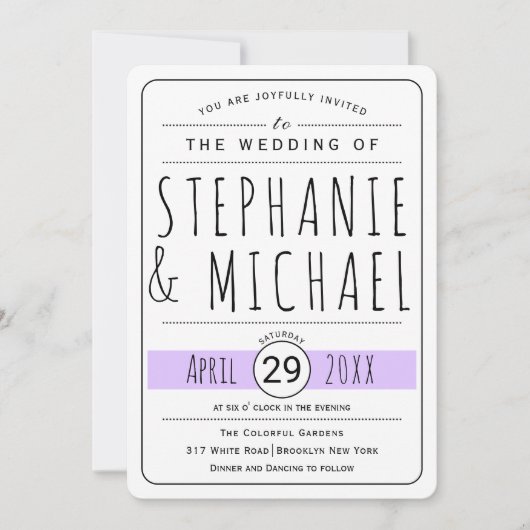 Modern typography lavender wedding rounded einladung (Vorderseite)