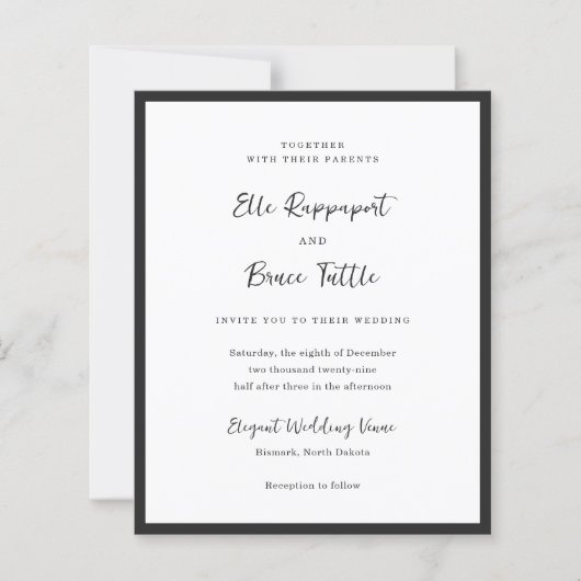Modern Typography Minimalist Wedding Invitation (Vorderseite)