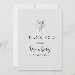 Modern Typography MR & MRS Floral Bouquet Photo  Dankeskarte