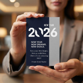 Modern Typography Navy Blue and Silver New Year Feiertagskarte