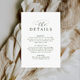 Modern Typography Olive Green Wedding Details Begleitkarte