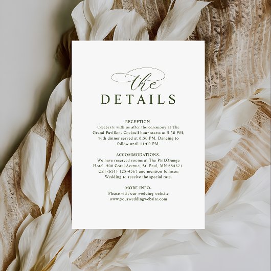 Modern Typography Olive Green Wedding Details Begleitkarte