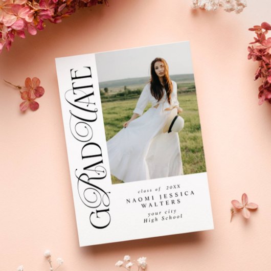 Modern Typography Serif Photo Elegant Graduation Einladung