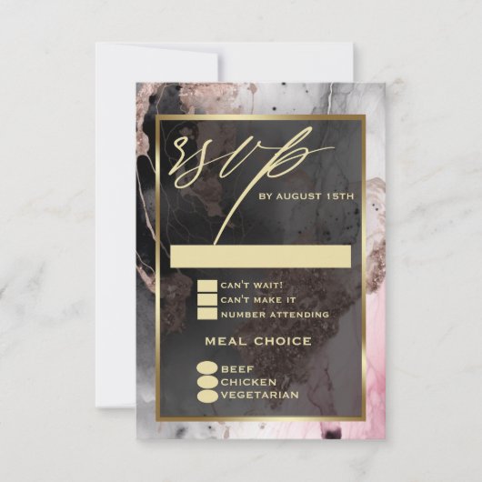 Modern UAWG Paint Abstrakt Rose Charcoal Gold RSVP Karte (Vorderseite)
