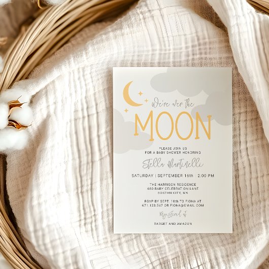 Modern über dem Mond mit Details Babydusche Einladung