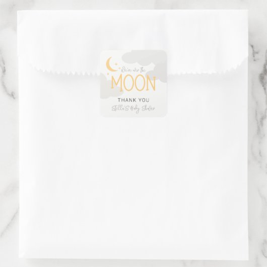 Modern über der Mond Babydusche Quadratischer Aufkleber (Tasche)