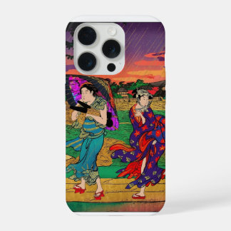 Modern Ukiyo-E Pop Art: Vibrant Rain Walk Edition  iPhone 15 Pro Hülle